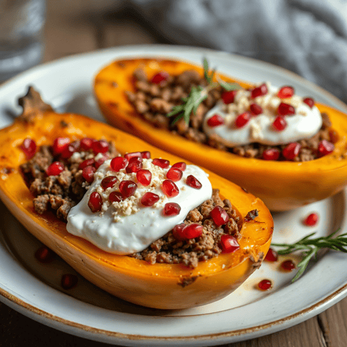 Butternutkürbis mit orientalischer Hackfleisch-Füllung
