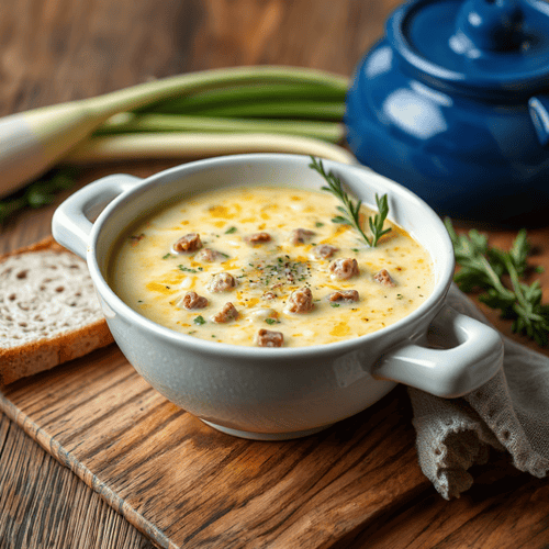Cremige Hack-Lauch-Suppe