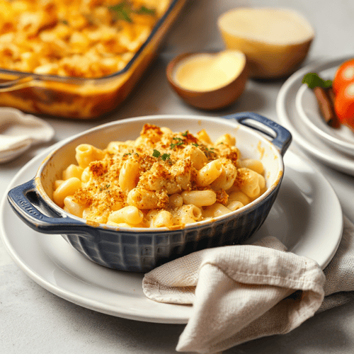 Cremiger Mac-and-Cheese-Auflauf mit knusprigem Panko-Topping