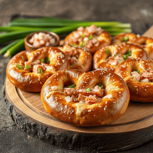 Gefüllte Flammkuchen Brezeln als Fingerfood