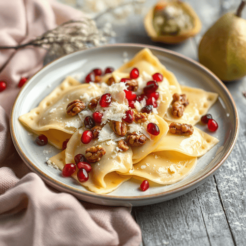 Herbstliche Ravioli mit Gorgonzola, Birne und Walnuss