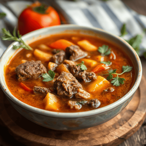 Kräftige Rindfleischsuppe mit Gemüse
