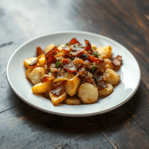 Krosse Bratkartoffeln mit Speck und Zwiebeln