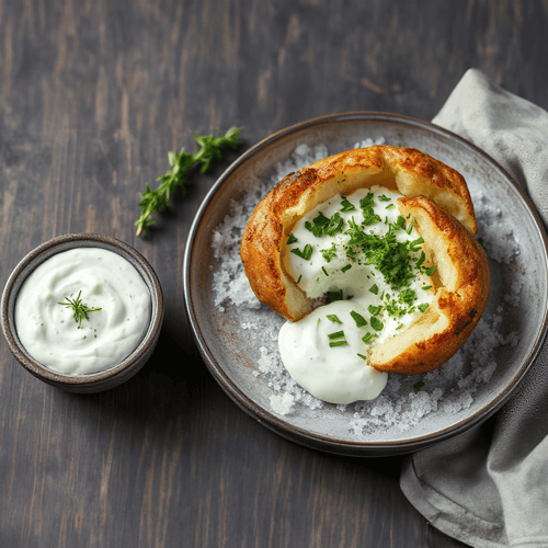 Ofenkartoffeln auf Salzkruste mit Kräuterquark-Dip