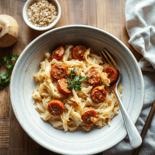 Rahmiges Chorizo-Sauerkraut mit Weißwein