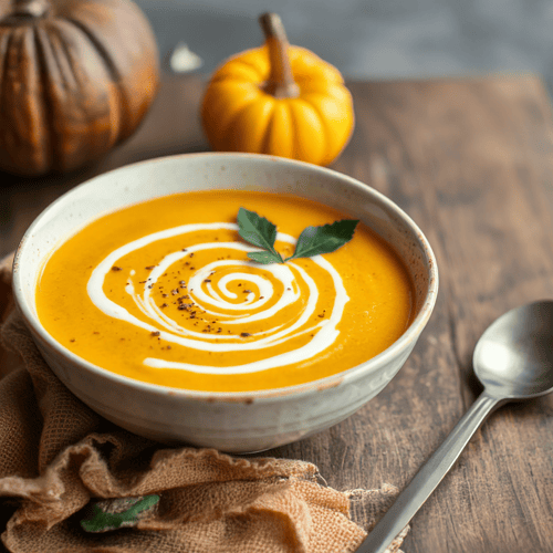 Vegane Kürbissuppe mit Kokosmilch und asiatischer Note