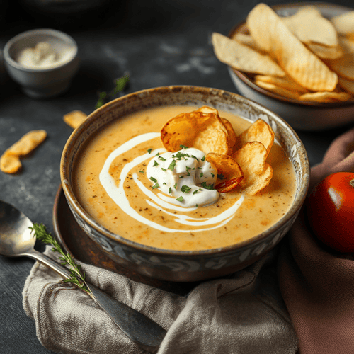 Wärmende Steckrübensuppe mit Knusperchips und Sahnehäubchen