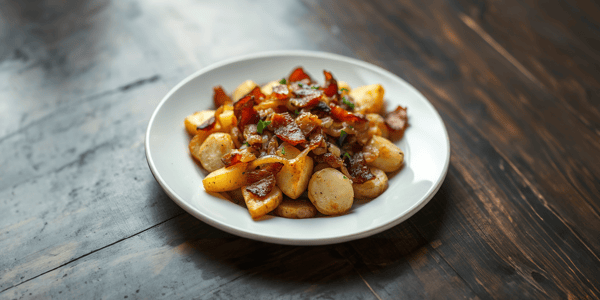 Krosse Bratkartoffeln mit Speck und Zwiebeln