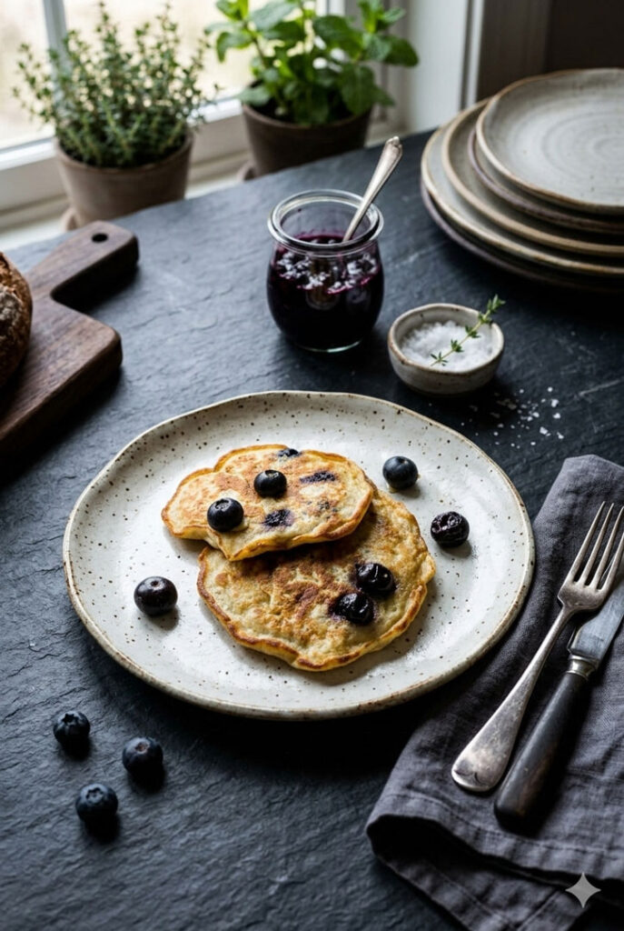 Pancakes mit Banane und Blaubeeren