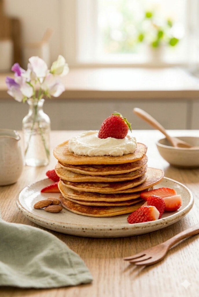 Pancakes mit Mandeln und Frischkäse