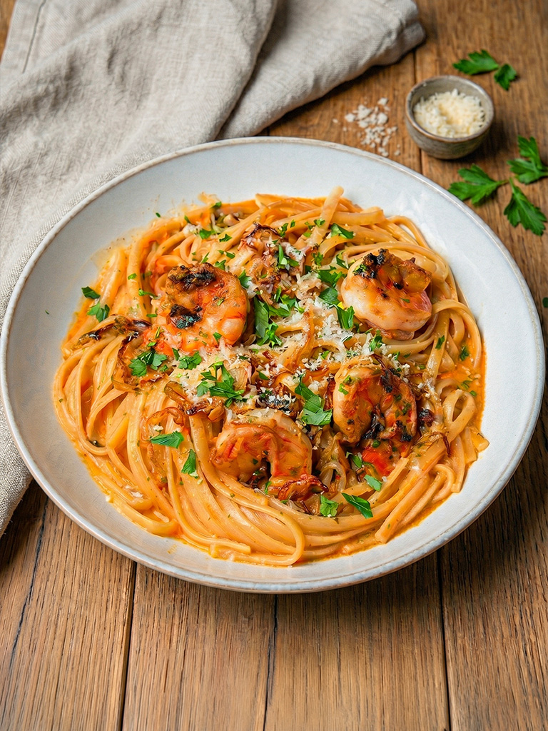 Spaghetti mit Garnelen in Crispy Chili Krustentiersoße